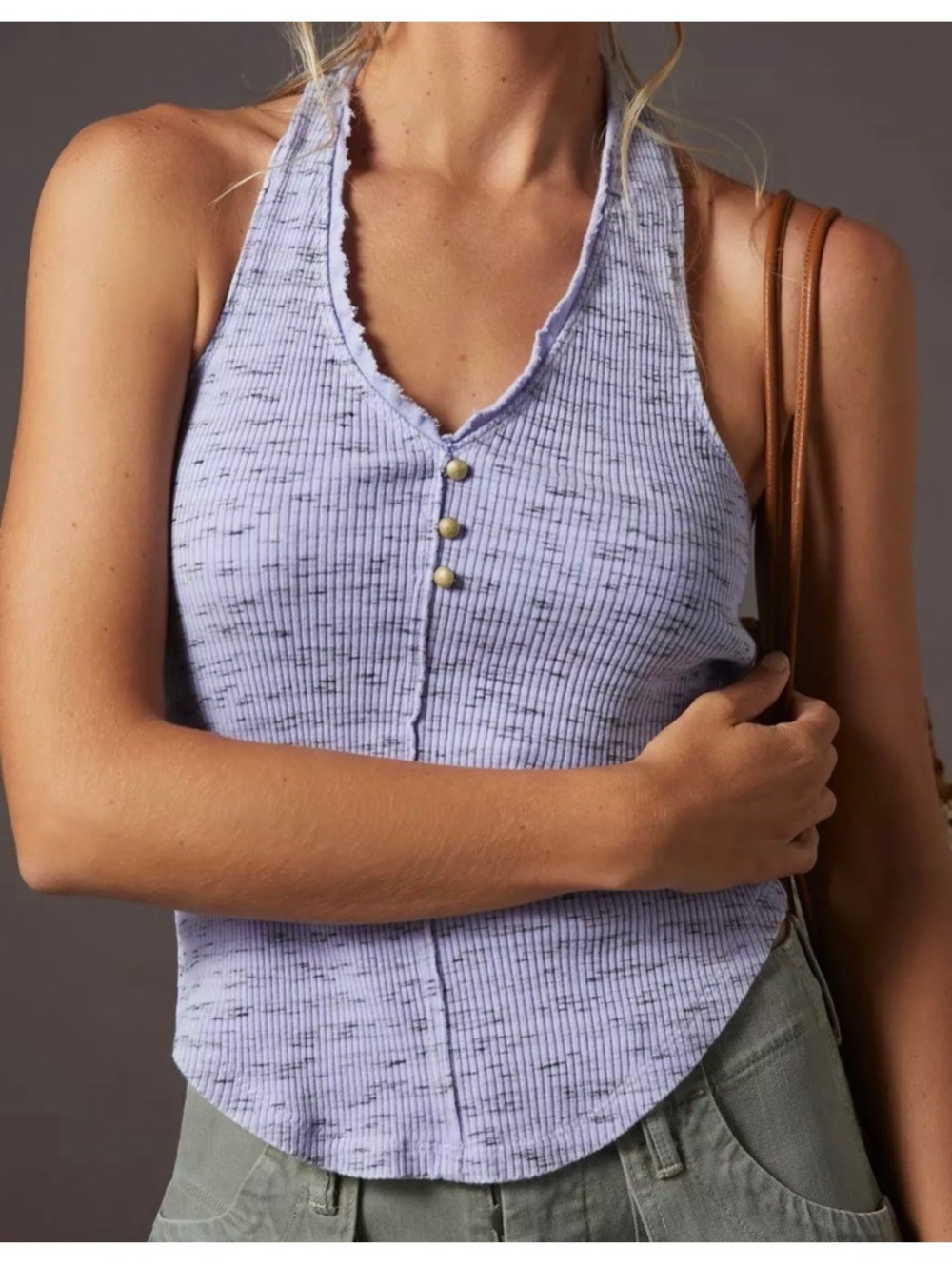 Pilcro Henley Halter Top Purple Sz Small